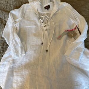 For Cynthia Cream Linen Hooded Top